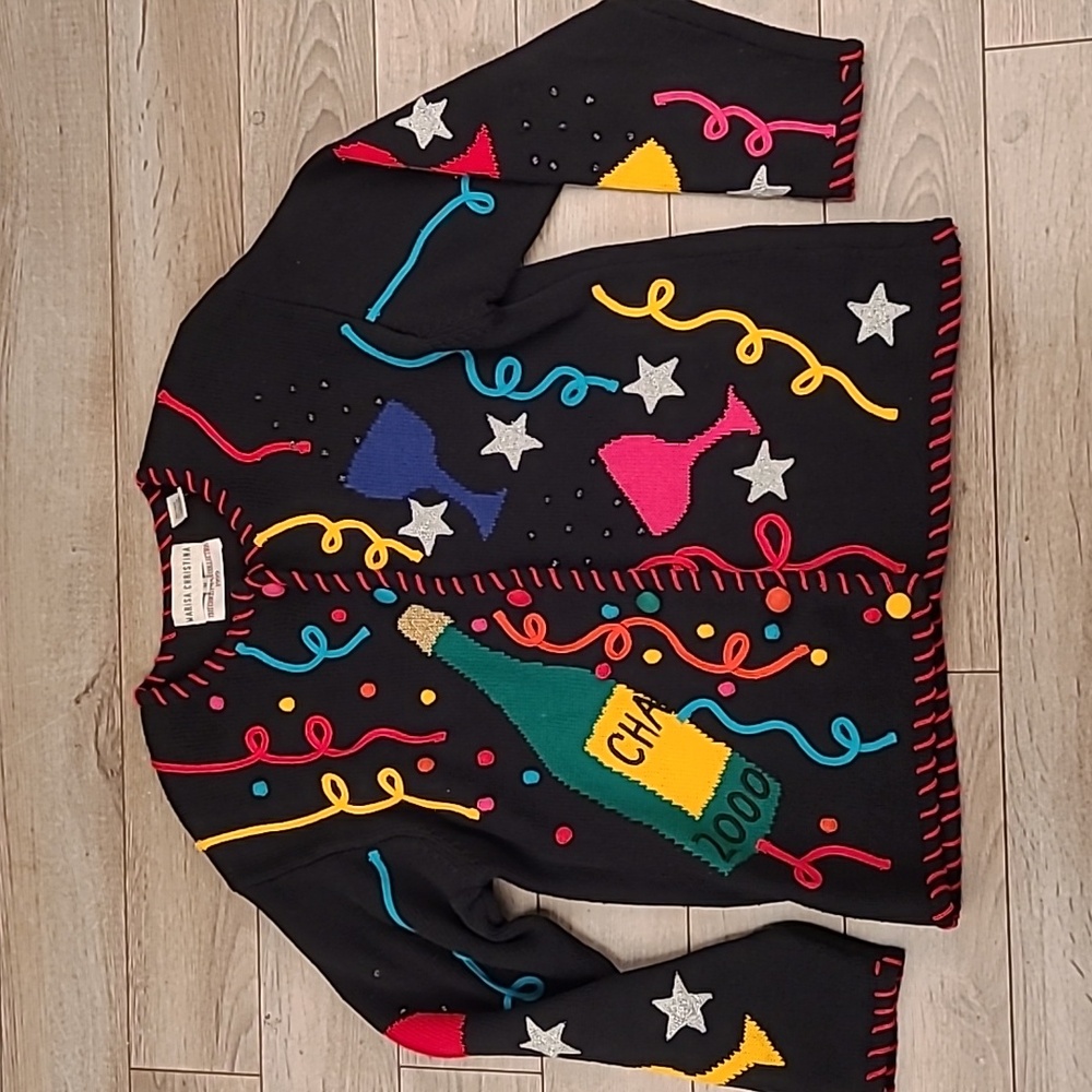 MARISA CHRISTINA Christmas Collection New‎ Years Eve Sz M Cardigan Sweater 90s